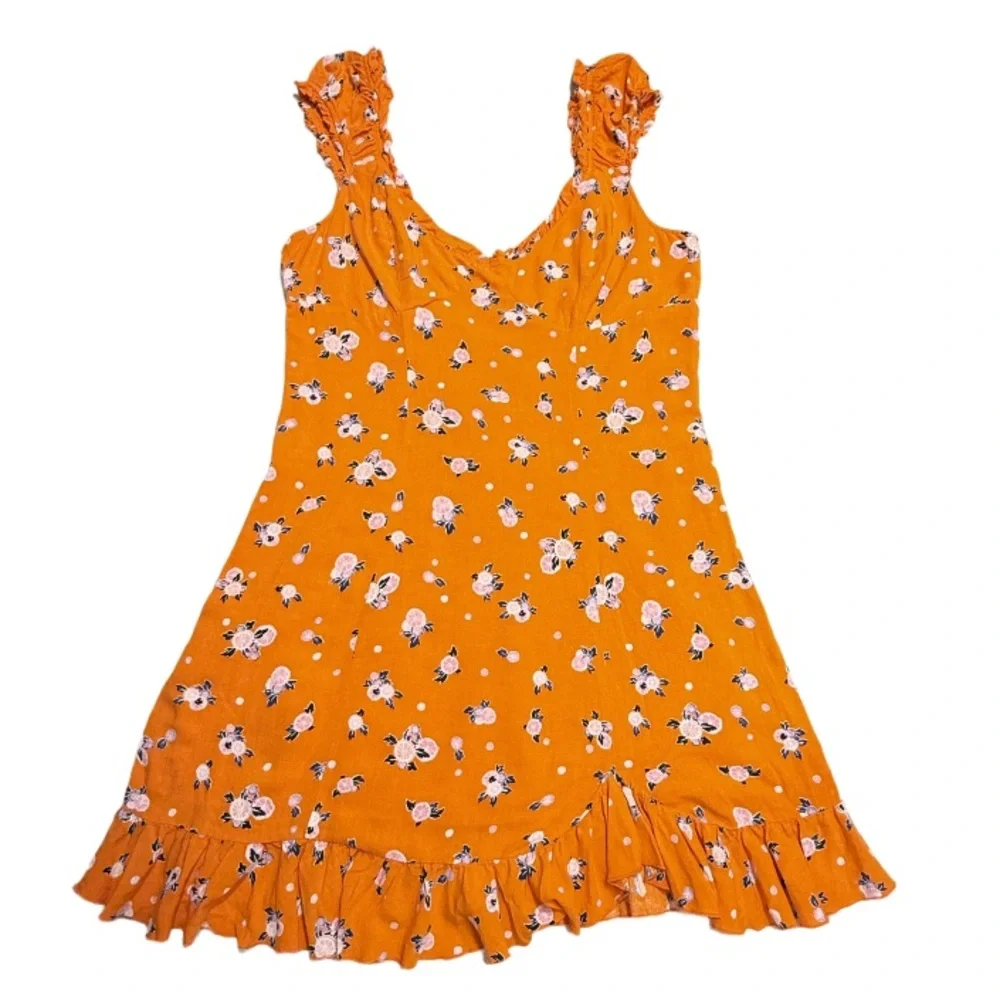 FREE PEOPLE | Like A Lady Mini Dress Orange Summer Beach Vacation Floral Boho